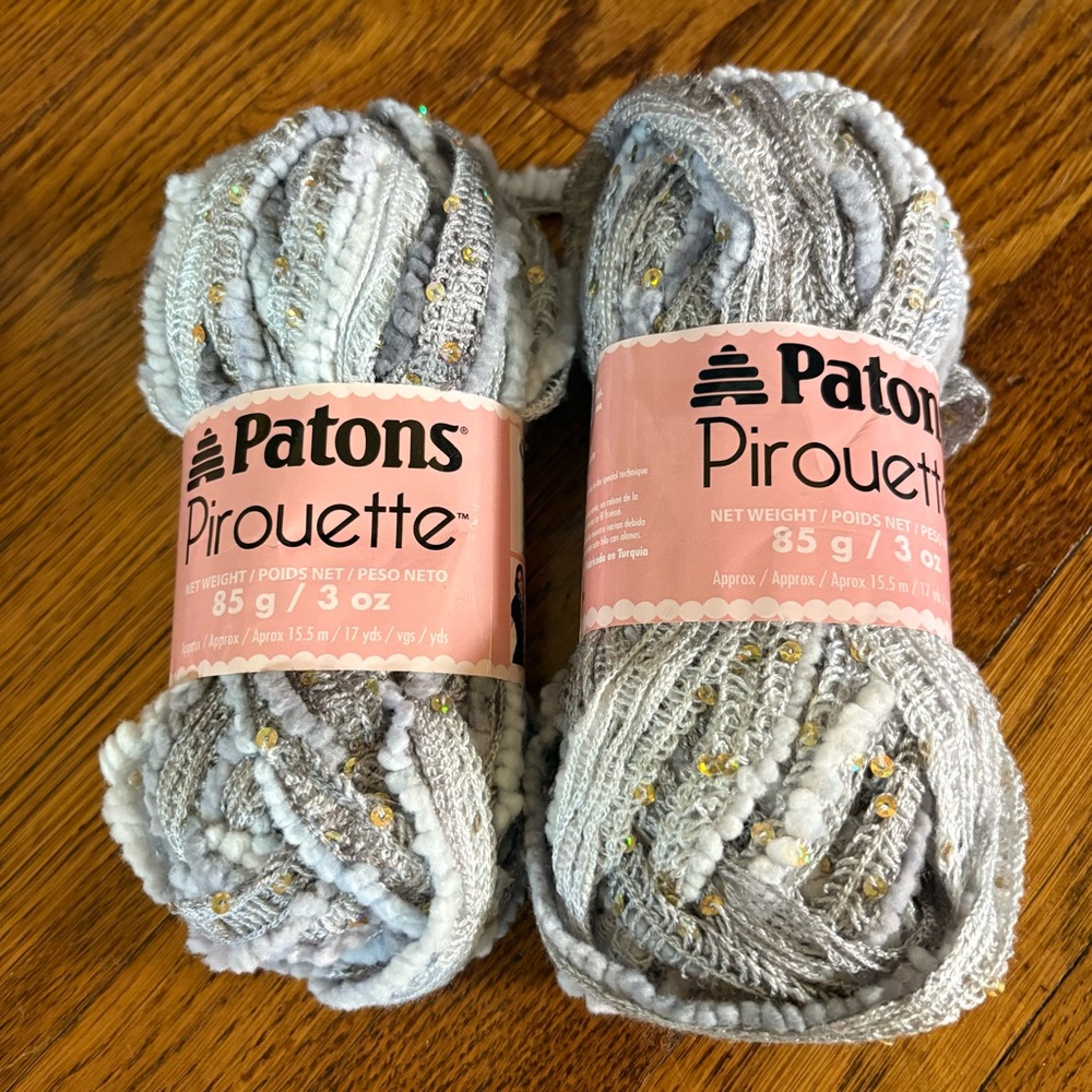 Patons Pirouette Yarn in Silver Sparkle x2